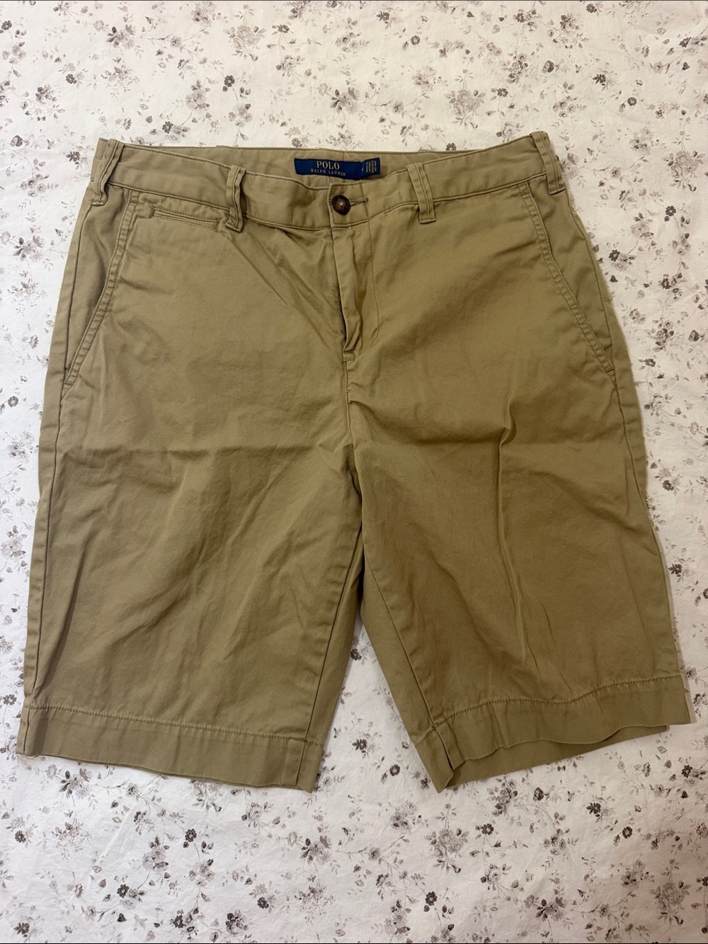 Polo by Ralph Lauren Olive-Tan Flat Front Cotton Shorts